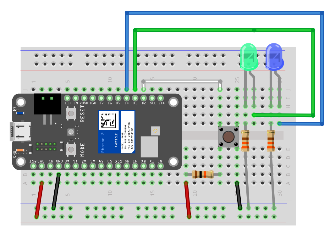 Two LEDs and button circuit